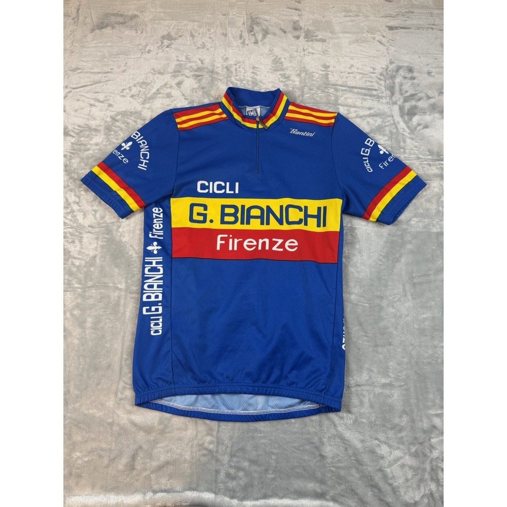 Vintage Bianchi Women L Blue Cicli Firenze Italy Cycling Jersey SMS Santini